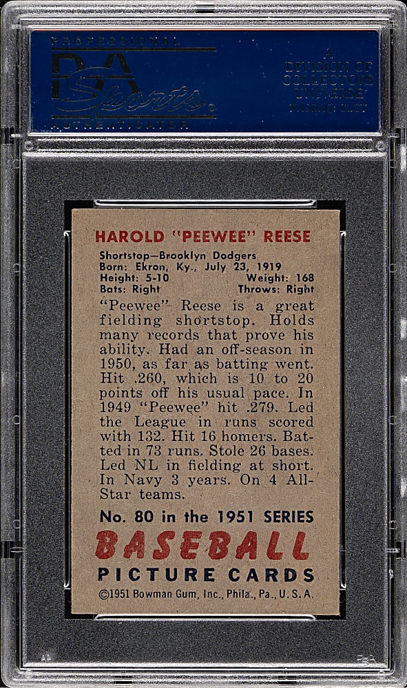 1951 Bowman #80 Pee Wee Reese PSA NM 7
