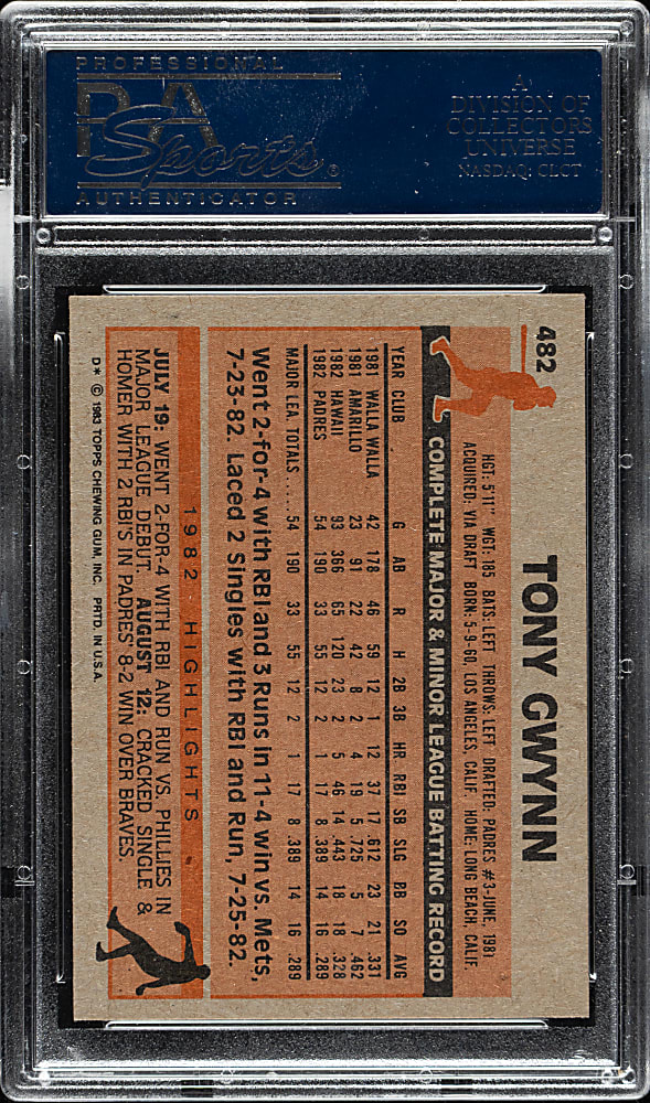 1983 Topps #482 Tony Gwynn Rookie PSA MINT 9