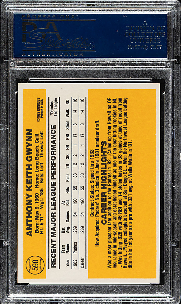 1983 Donruss #598 Tony Gwynn Rookie PSA GEM MINT 10