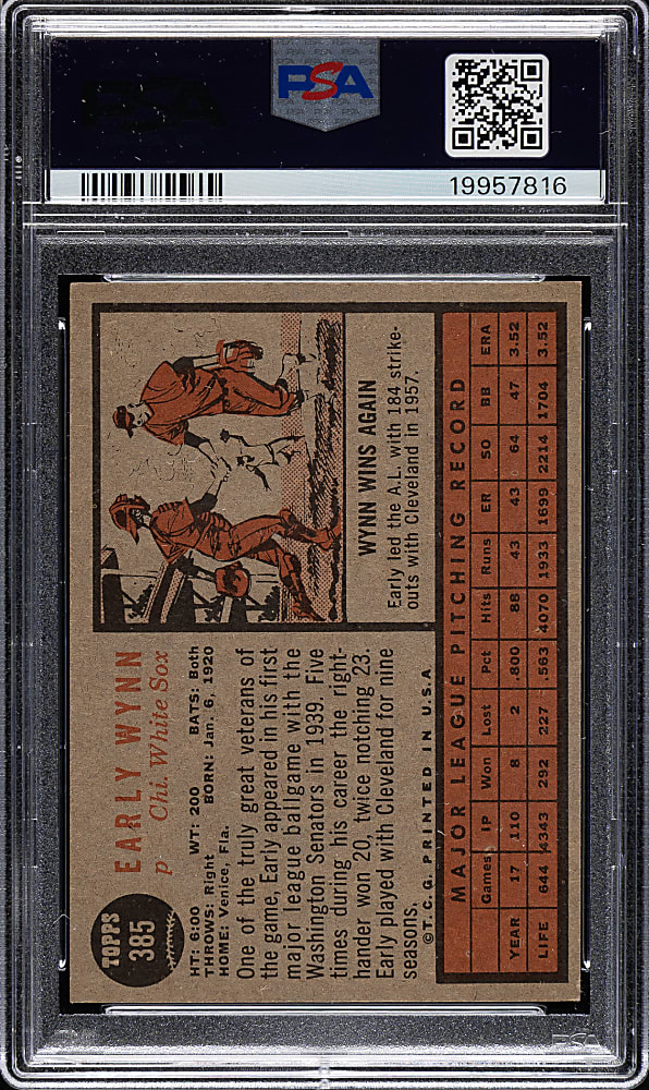 1962 Topps #385 Early Wynn PSA NM-MT 8