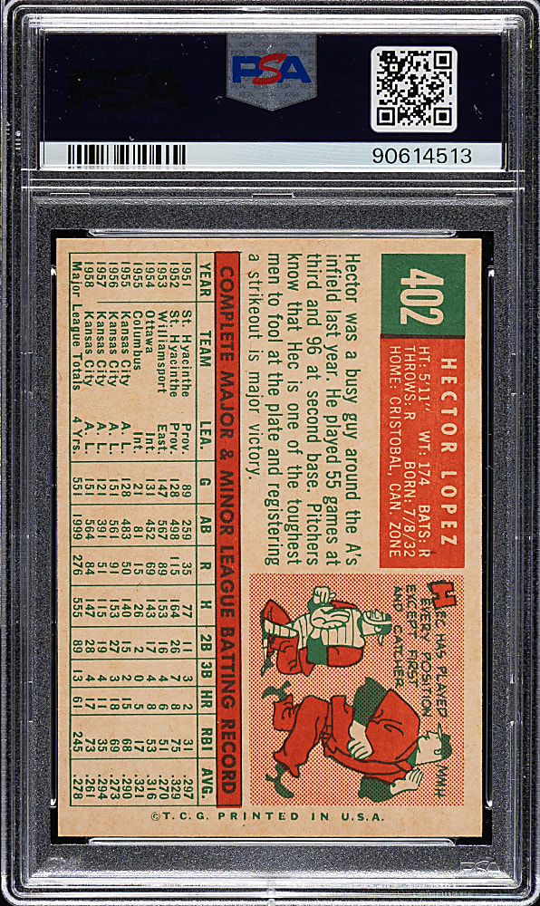 1959 Topps #402 Hector Lopez PSA MINT 9