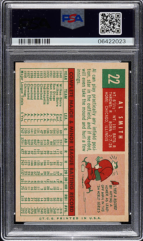 1959 Topps #22 Al Smith PSA MINT 9