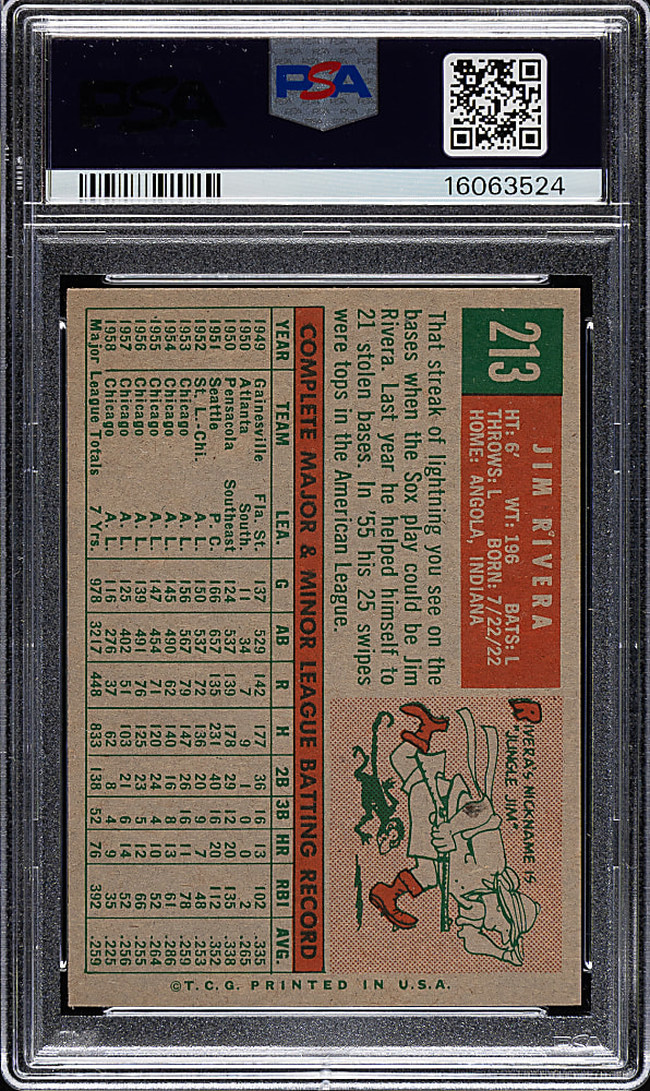 1959 Topps #213 Jim Rivera PSA MINT 9