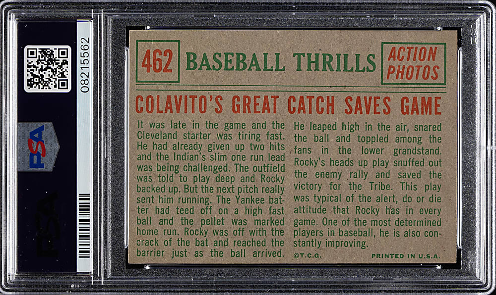 1959 Topps #462 Colavito's Great Catch PSA NM-MT 8