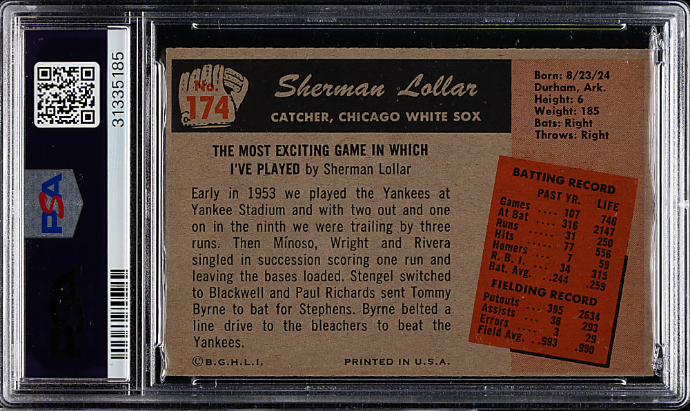 1955 Bowman #174 Sherman Lollar PSA NM-MT 8