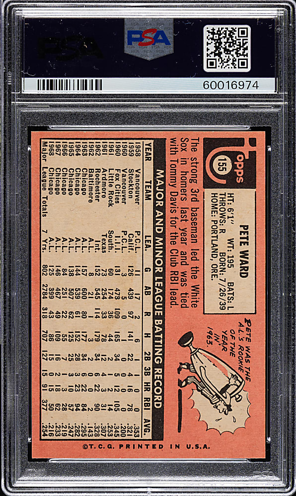 1969 Topps #155 Pete Ward PSA MINT 9