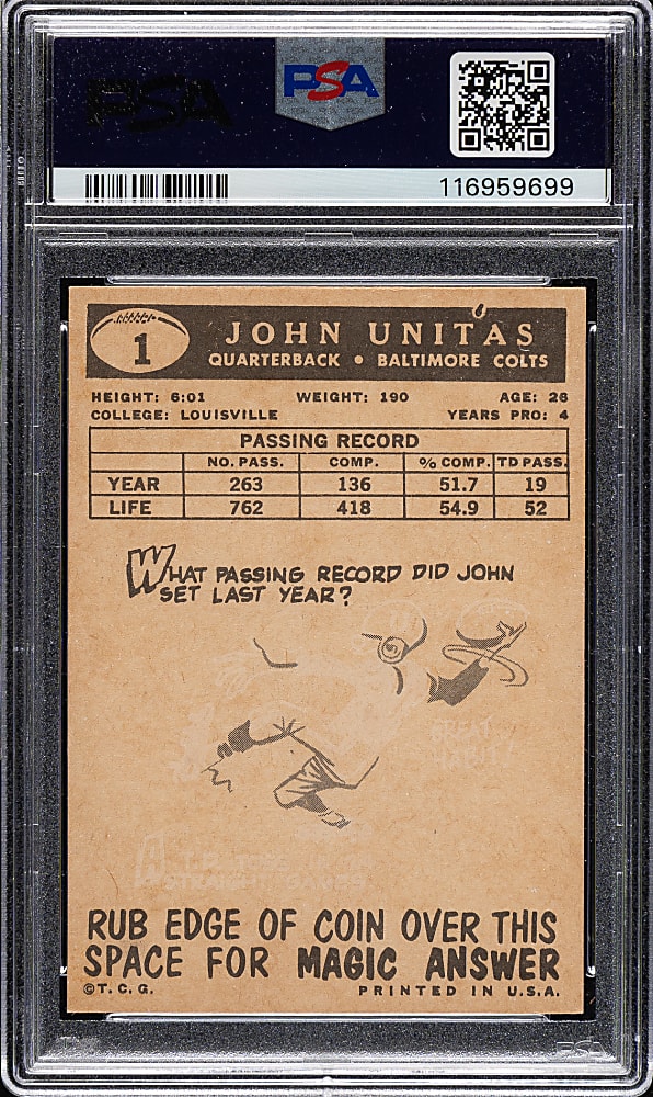 1959 Topps Football #1 Johnny Unitas PSA VG-EX 4