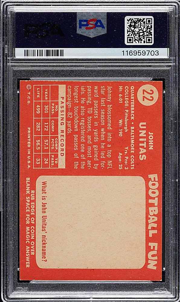 1958 Topps Football #22 Johnny Unitas PSA VG-EX 4