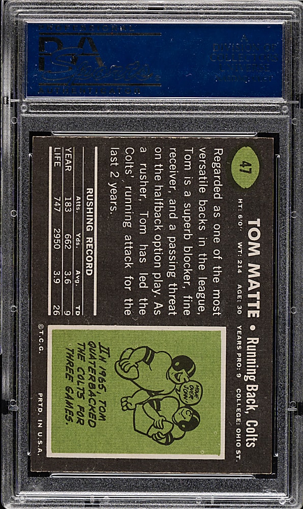 1969 Topps Football #47 Tom Matte PSA NM-MT 8
