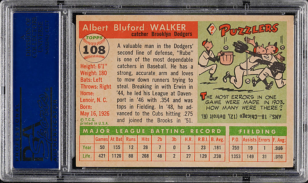 1955 Topps #108 Rube Walker PSA NM-MT 8