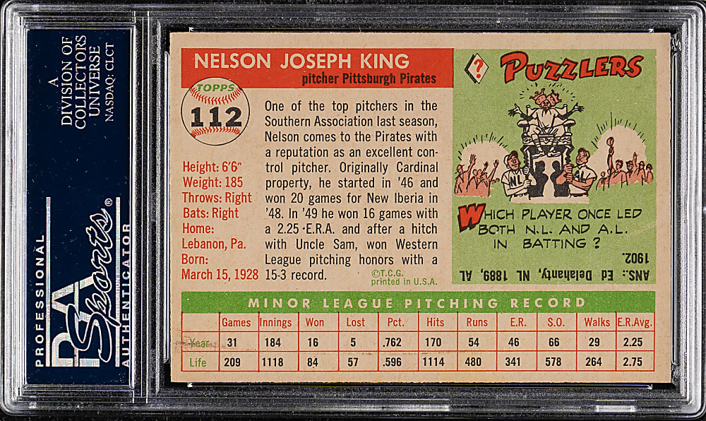 1955 Topps #112 Nelson King PSA NM-MT 8