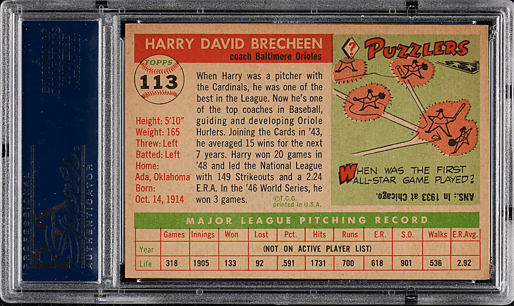 1955 Topps #113 Harry Brecheen PSA NM-MT 8