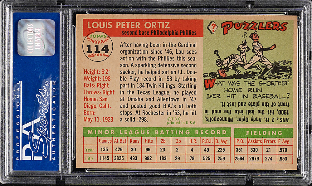 1955 Topps #114 Lou Ortiz PSA NM-MT 8