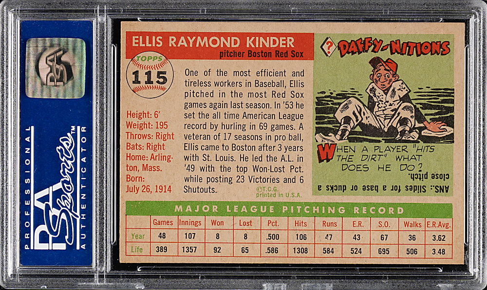 1955 Topps #115 Ellis Kinder PSA NM-MT 8