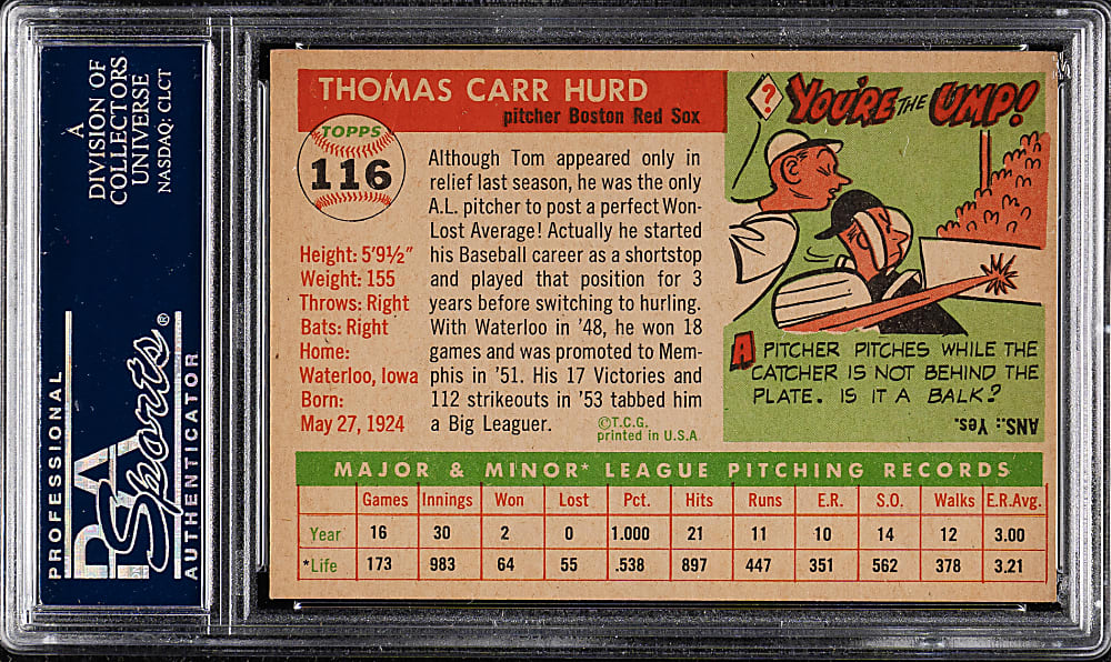 1955 Topps #116 Tom Hurd PSA NM-MT 8