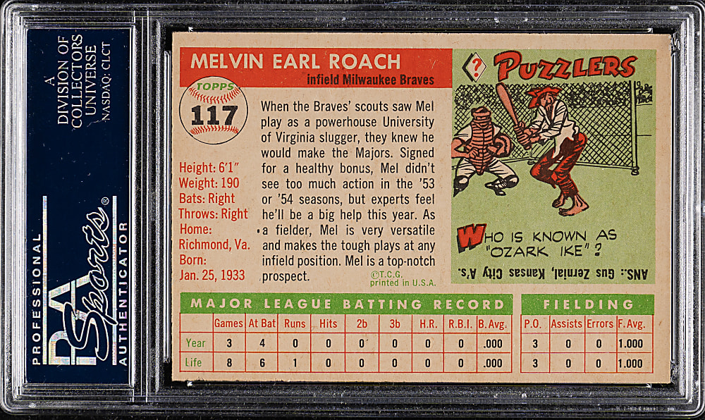 1955 Topps #117 Mel Roach PSA NM-MT 8