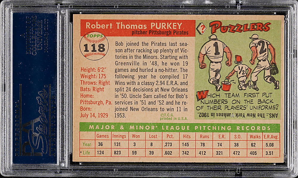 1955 Topps #118 Bob Purkey PSA NM-MT 8