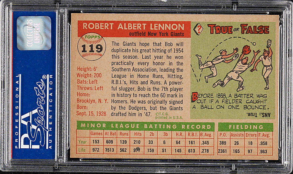 1955 Topps #119 Bob Lennon PSA NM-MT 8