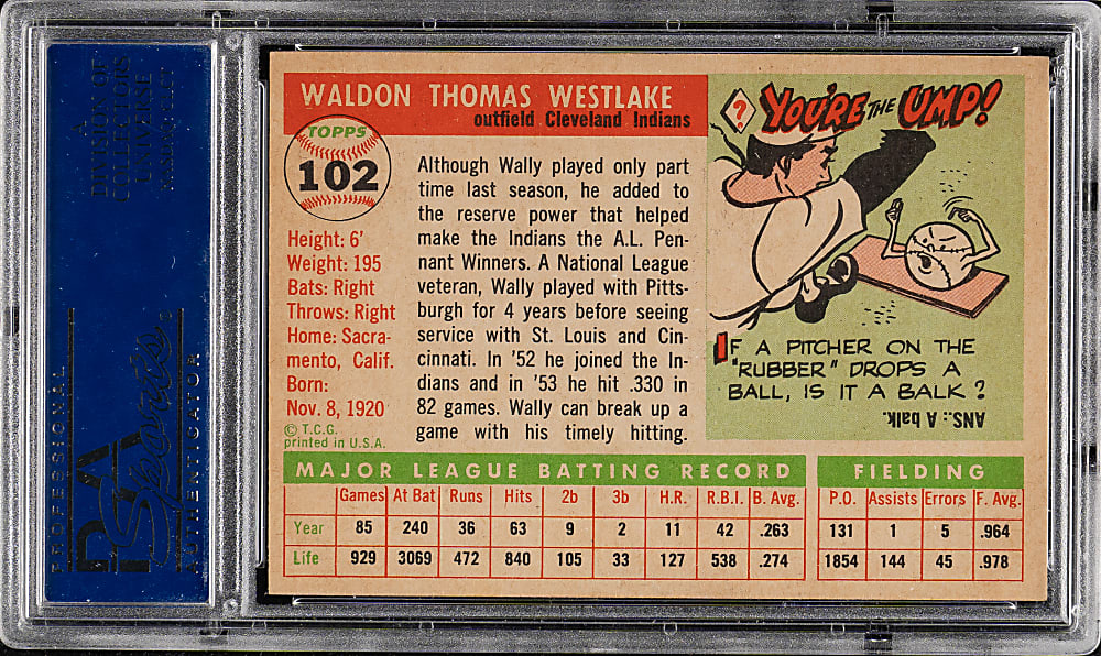 1955 Topps #102 Wally Westlake PSA NM-MT 8