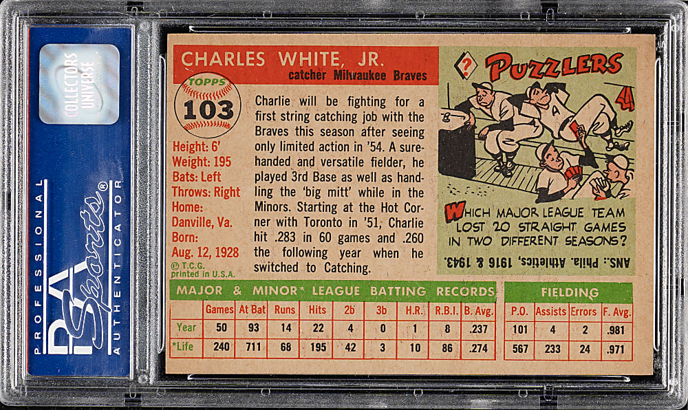 1955 Topps #103 Charlie White PSA NM-MT 8