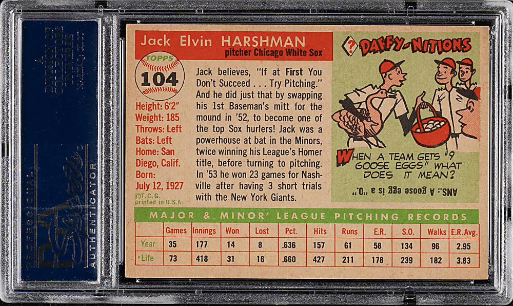 1955 Topps #104 Jack Harshman PSA NM-MT 8