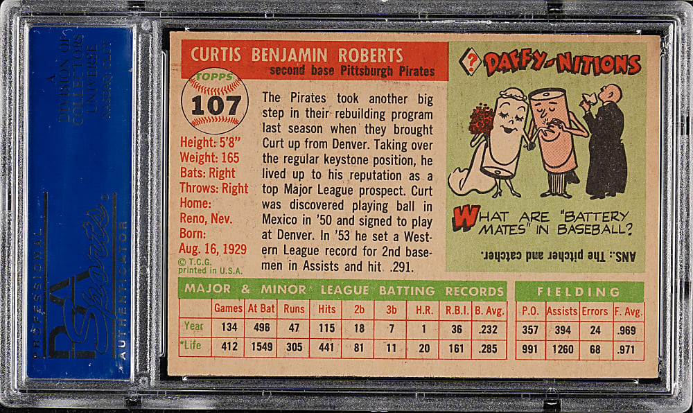 1955 Topps #107 Curt Roberts PSA NM-MT 8