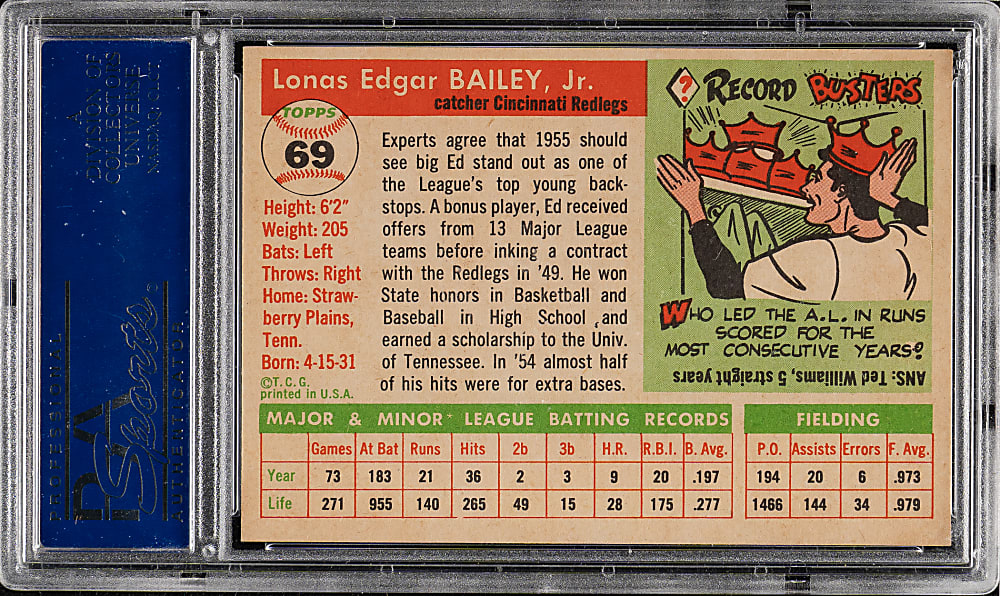 1955 Topps #69 Ed Bailey PSA NM-MT 8