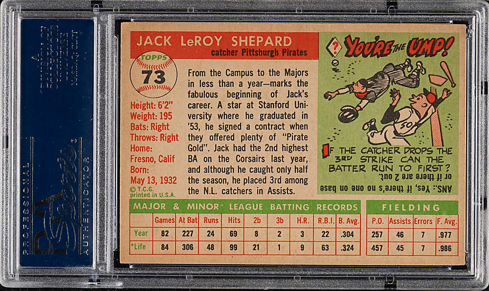 1955 Topps #73 Jack Shepard PSA NM-MT 8