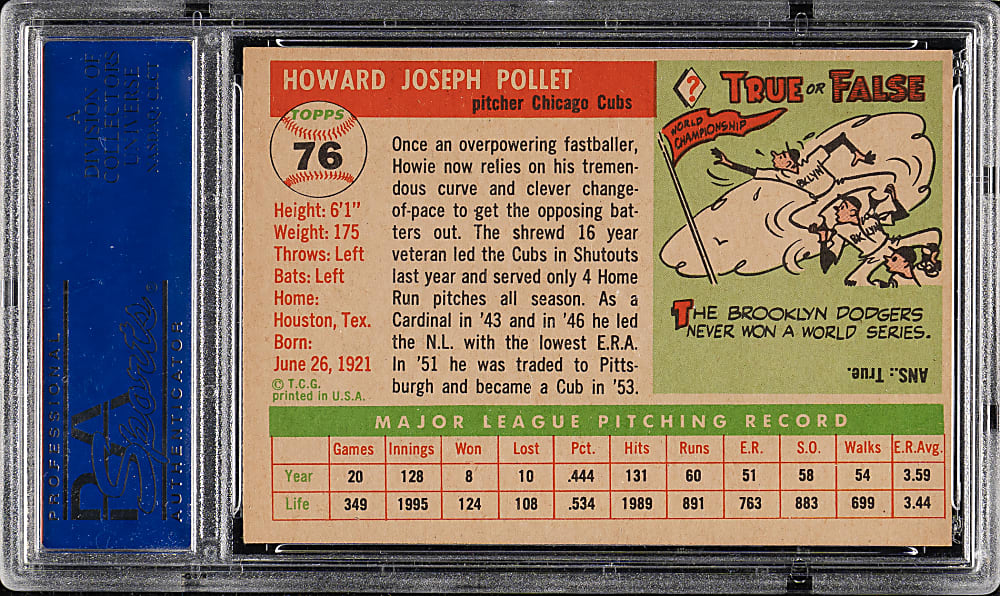 1955 Topps #76 Howie Pollett PSA NM-MT 8