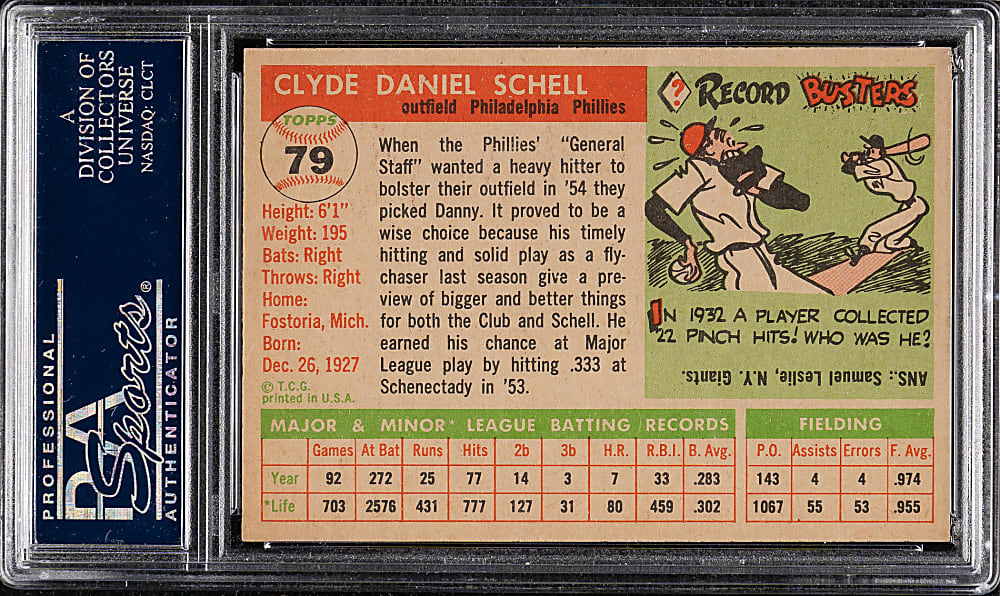 1955 Topps #79 Danny Schell PSA NM-MT 8