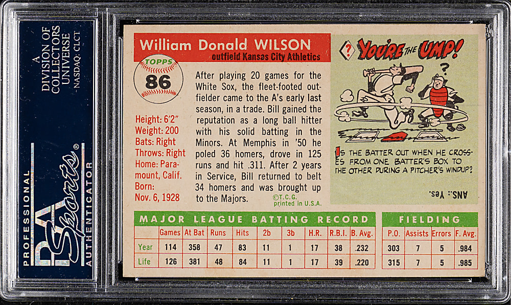 1955 Topps #86 Bill Wilson PSA NM-MT 8