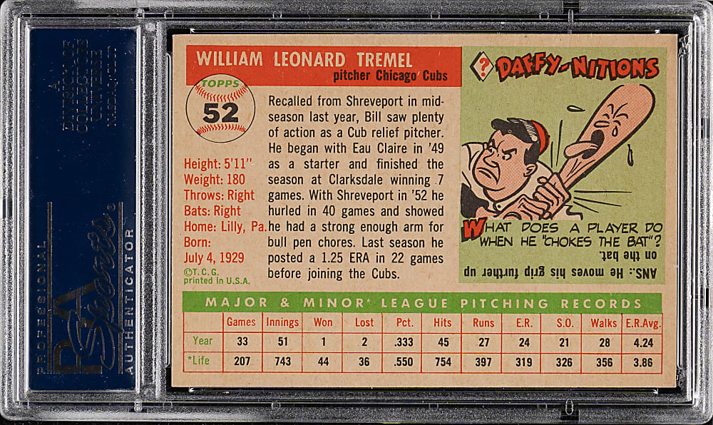 1955 Topps #52 Bill Tremel PSA NM-MT 8