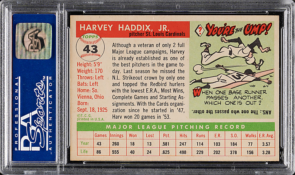 1955 Topps #43 Harvey Haddix PSA NM-MT 8