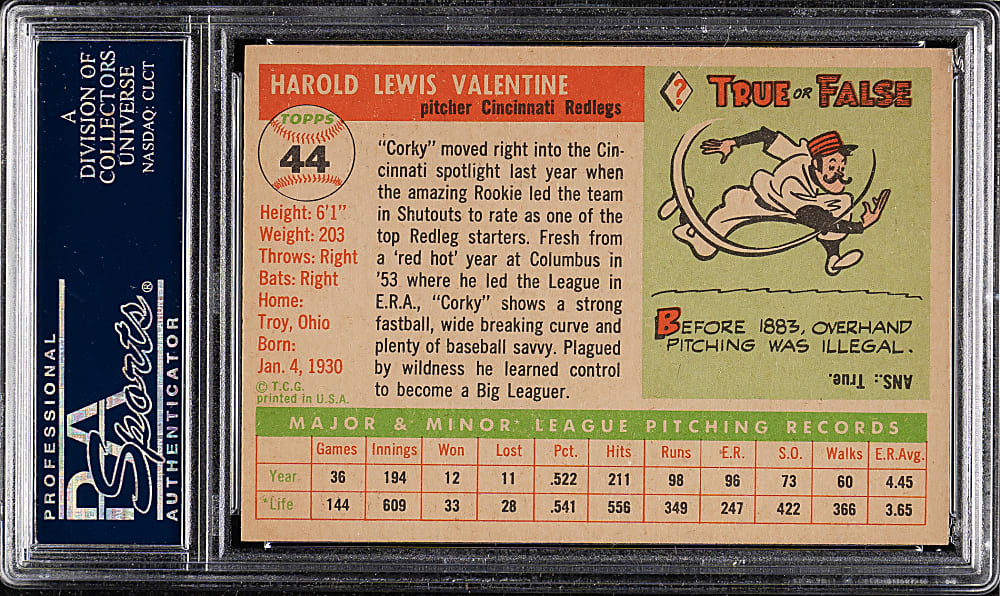 1955 Topps #44 Corky Valentine PSA NM-MT 8