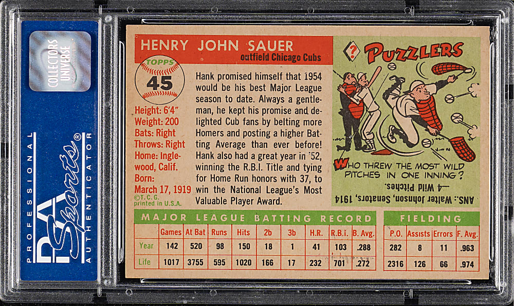 1955 Topps #45 Hank Sauer PSA NM-MT 8