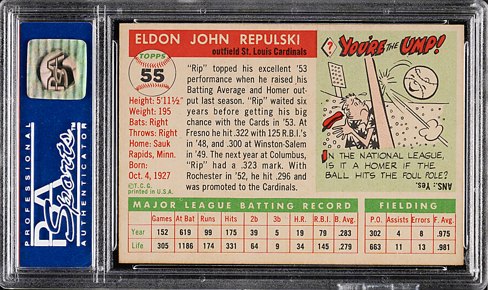1955 Topps #55 Rip Repulski PSA NM-MT 8