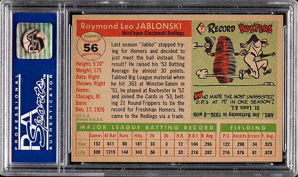 1955 Topps #56 Ray Jablonski PSA NM-MT 8