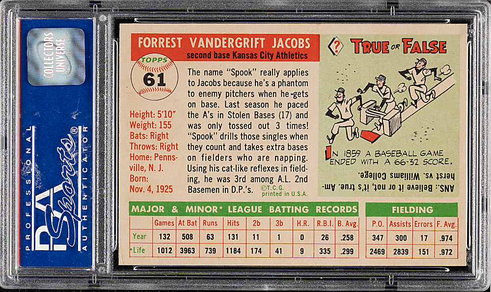 1955 Topps #61 Spook Jacobs PSA NM-MT 8