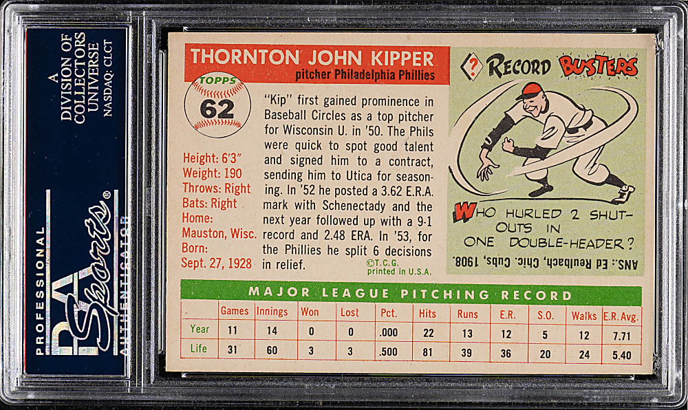 1955 Topps #62 Thornton Kipper PSA NM-MT 8