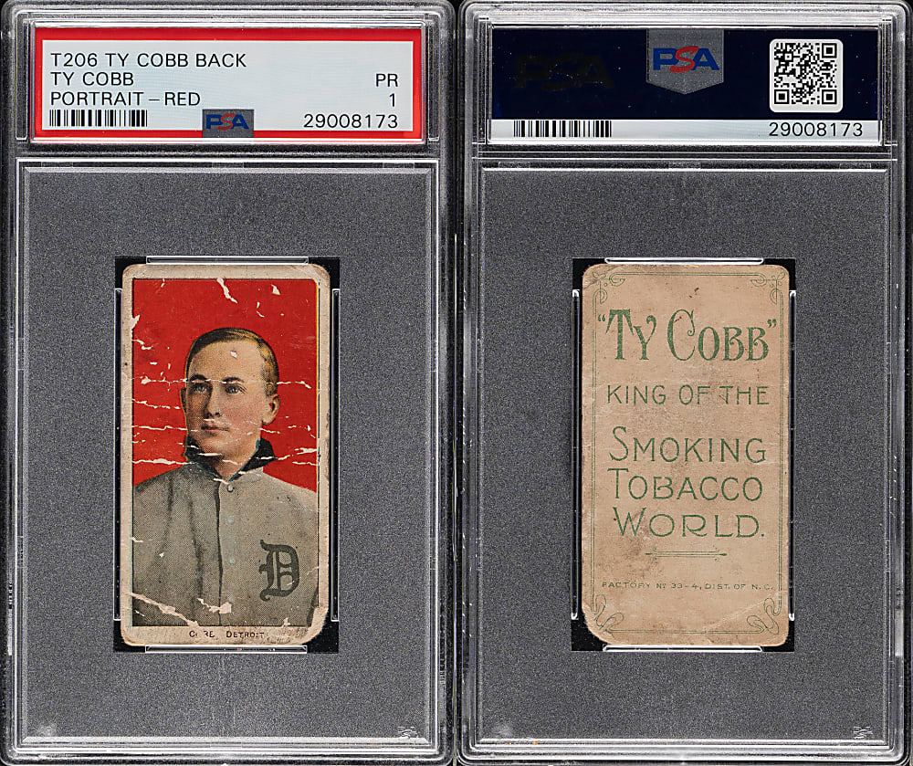 1909-1911 T206 White Border Ty Cobb Portrait Red Background with Ty Cobb Back PSA POOR 1