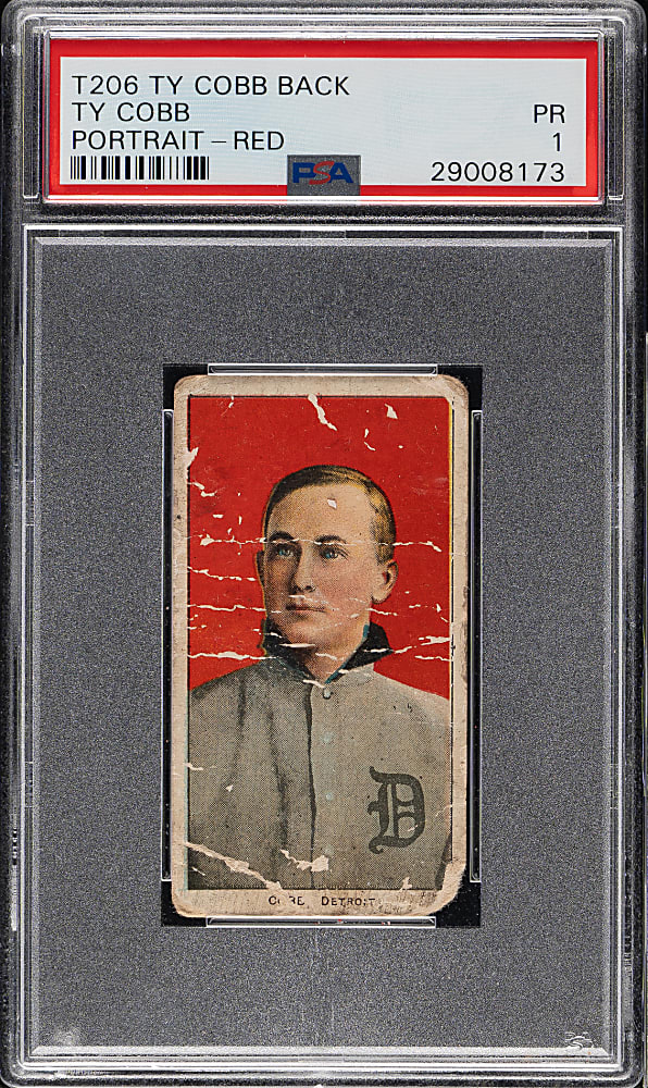 1909-1911 T206 White Border Ty Cobb Portrait Red Background with Ty Cobb Back PSA POOR 1