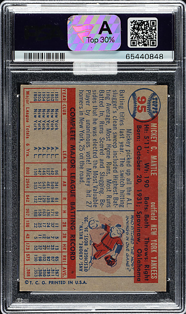 1957 Topps #95 Mickey Mantle PSA EX 5 (MBA Gold Diamond)