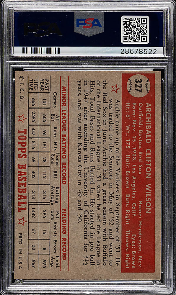 1952 Topps #327 Archie Wilson High Number PSA NM-MT 8