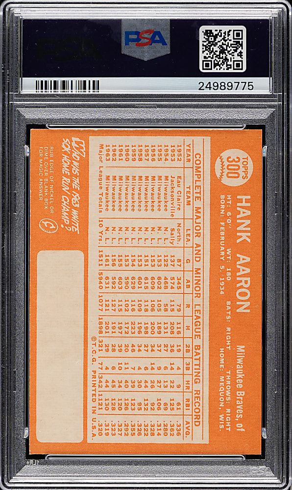 1964 Topps #300 Hank Aaron PSA MINT 9