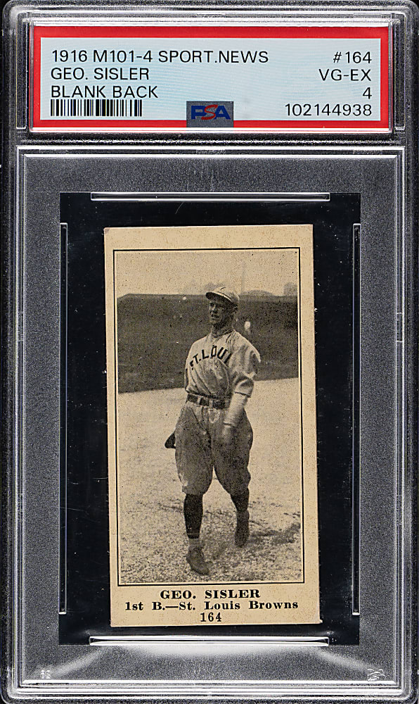 1916 M101-4 Sporting News #164 George Sisler Rookie PSA VG-EX 4