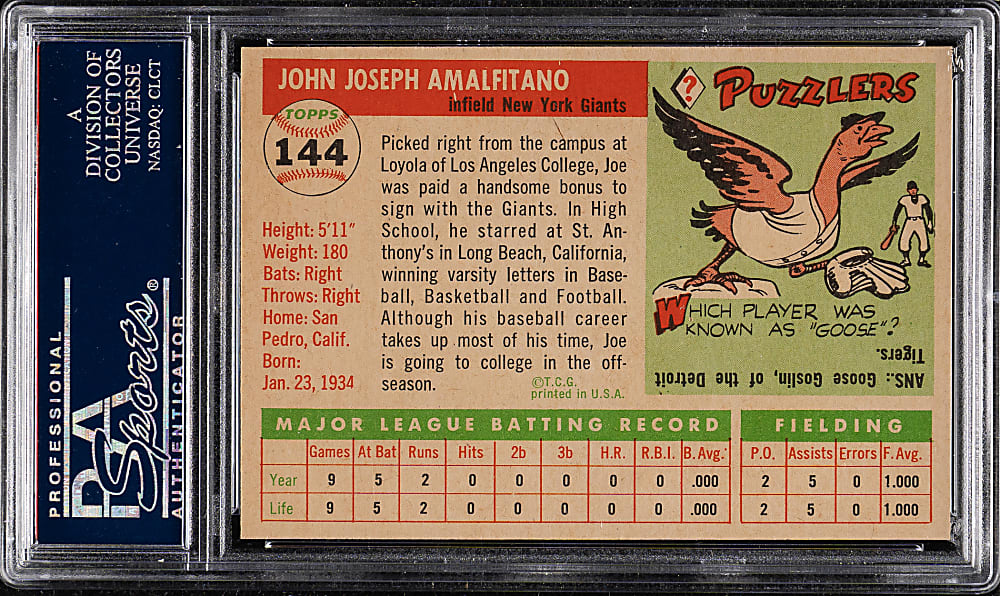 1955 Topps #144 Joe Amalfitano PSA NM-MT 8