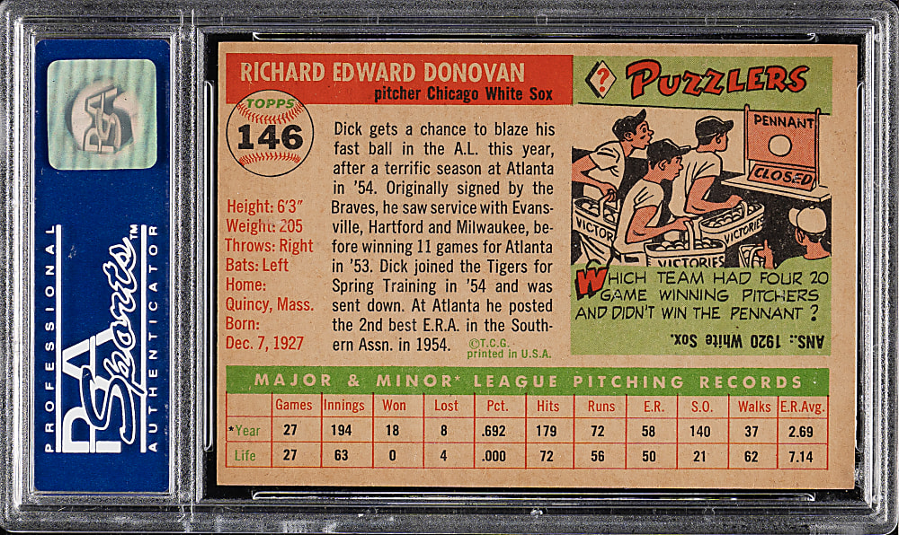 1955 Topps #146 Dick Donovan PSA NM-MT 8