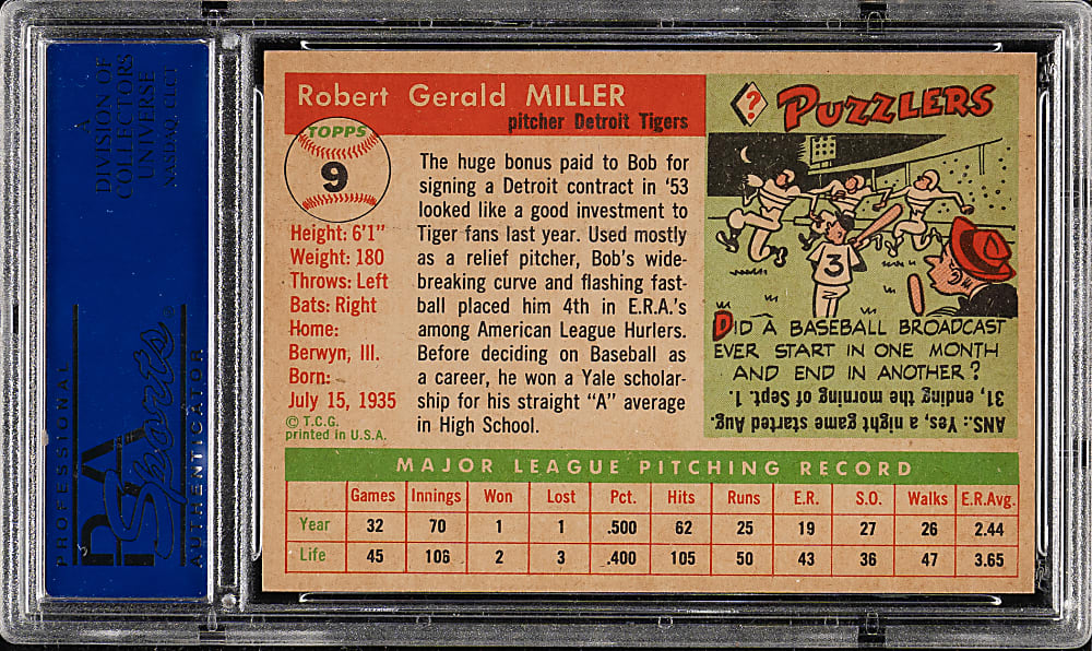 1955 Topps #9 Bob Miller PSA NM-MT 8