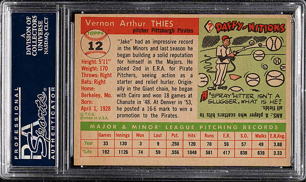 1955 Topps #12 Jake Thies PSA NM-MT 8