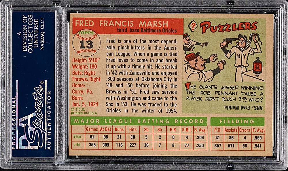 1955 Topps #13 Fred Marsh PSA NM-MT 8
